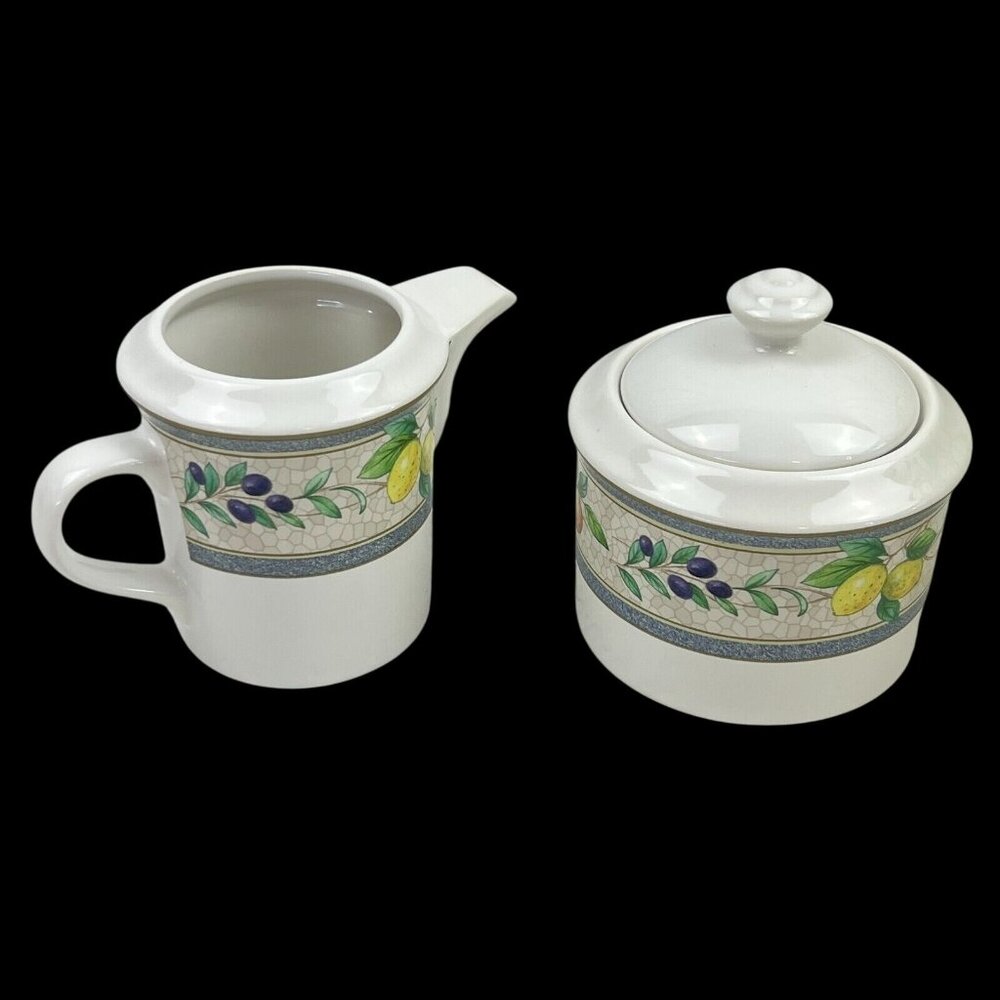 Studio Nova Creamer And Sugar Sun Kissed White Fruit Print JK203 Set Of 2